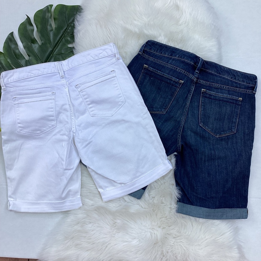Eddie Bauer Slightly Curvy Bermuda Jean Shorts 2 pair White & Dark Denim 8 - Picture 2 of 5